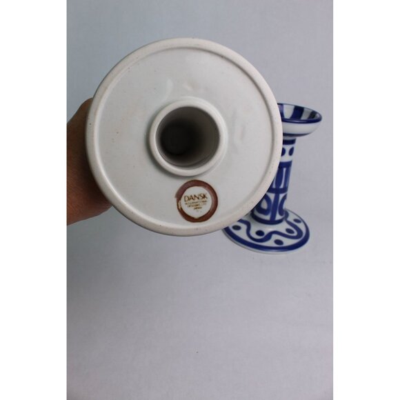 Vintage Dansk Blue & White Porcelain Candlestick Holders | Arabesque - Picture 6 of 10